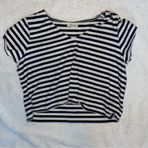 madewell navy and white striped top vneck cropped